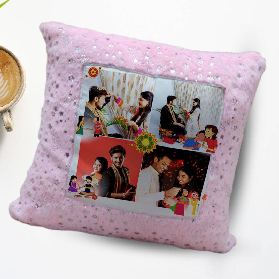 Rakhi Special Personalised Photo Sqaure Foil Pillow - Image 2