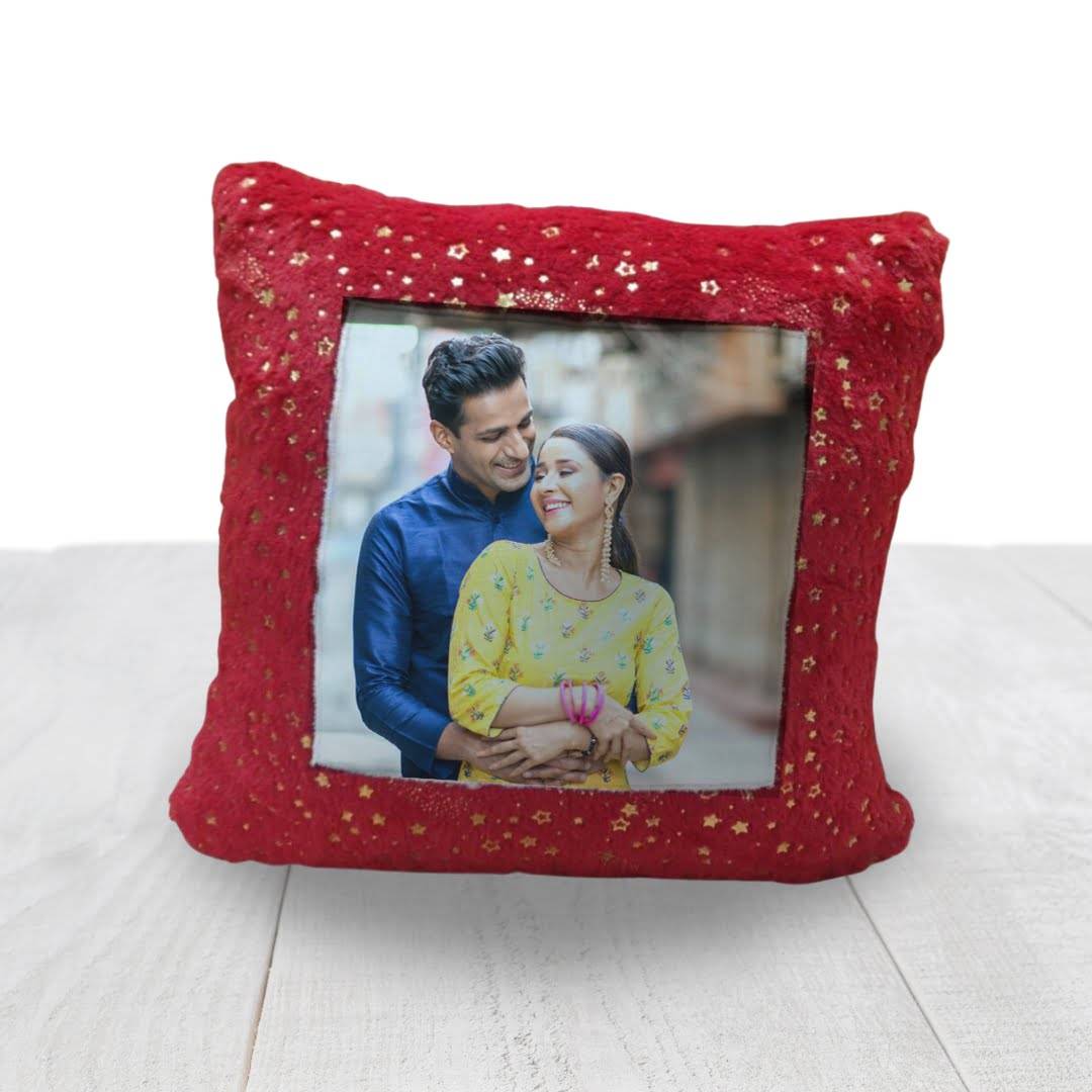 Rakhi Special Personalised Photo Sqaure Foil Pillow - Image 6