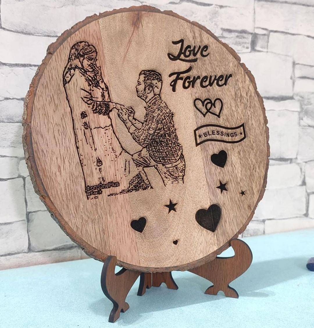 Crafts Natural Wooden Slice Engraving Photo Circle 8 Inches - Image 2