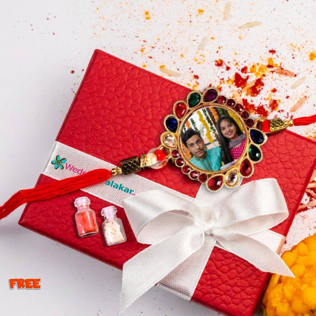 Customize Photo Rakhi | Multi Color Pearl Photo Rakhi | Customize Rakhi | Raksha Bandhan - Image 2