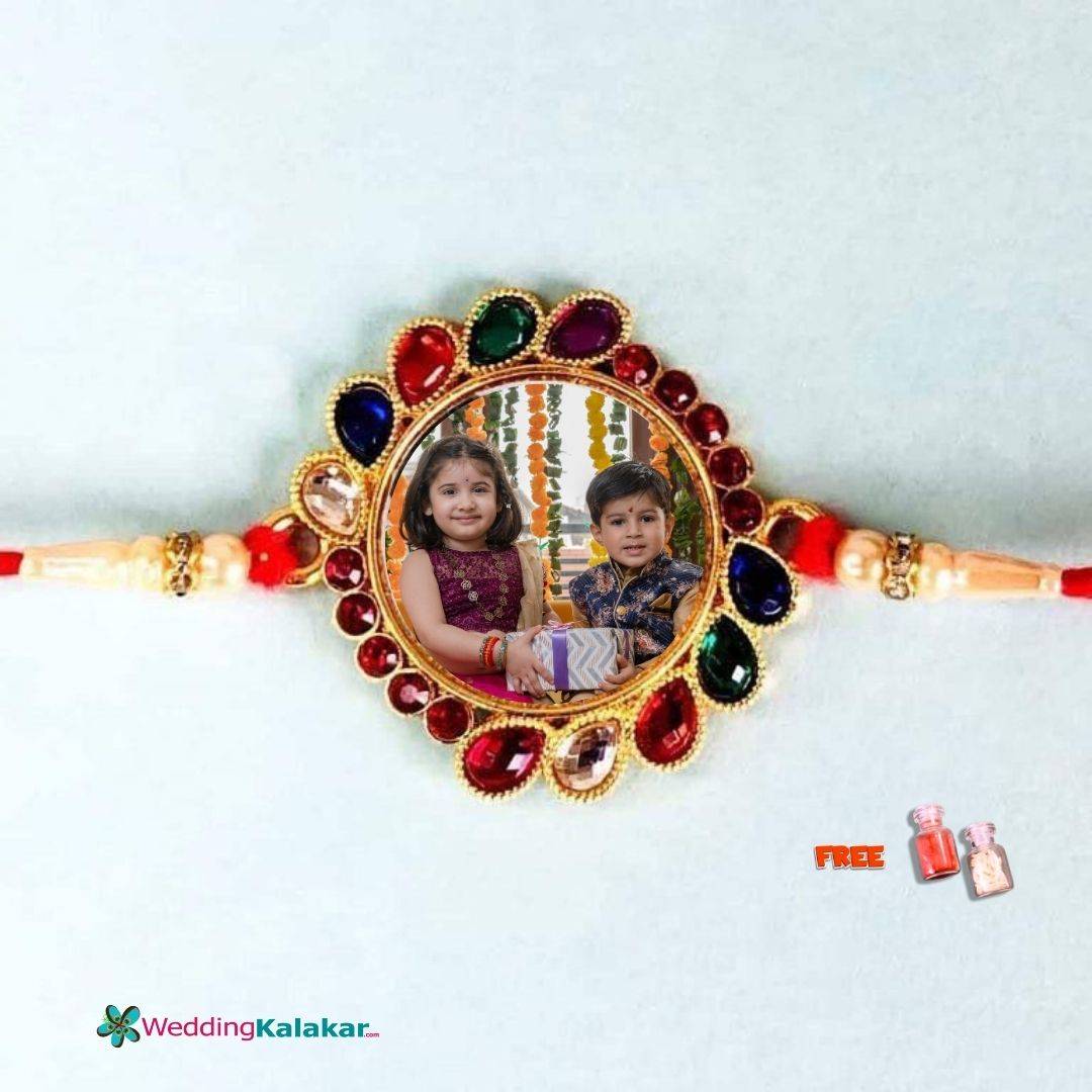 Customize Photo Rakhi | Multi Color Pearl Photo Rakhi | Customize Rakhi | Raksha Bandhan