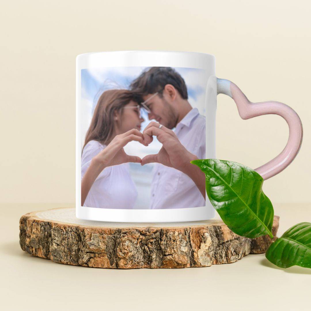 Heart Handle Inner Pink Coffee Mug Set for Couples, Couple Gift | Customizable Print - product image 3
