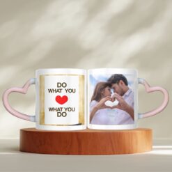 Heart Handle Inner Pink Coffee Mug Set for Couples, Couple Gift | Customizable Print