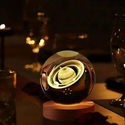 3D Crystal Night RGB Lamp Ball with Wooden Base Multi Designs - Saturn