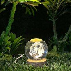 3D Crystal Night RGB Lamp Ball with Wooden Base Multi Designs - Dragon