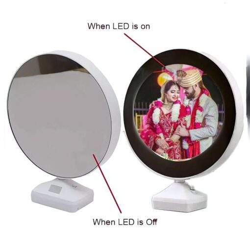 Led Magic Mirror Photo Frame (Round) With Charging Cable-Can be Customise-Personalised for loved ones on any occassion