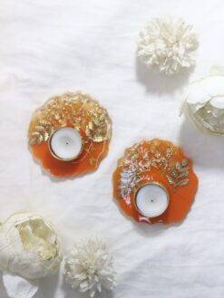 Resin Thali Diya – Set of 2 Pooja Diya (Diwali Special) - Orange