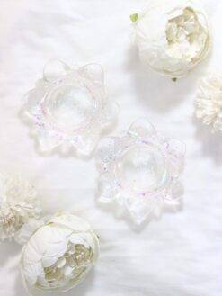 Crystal-Clear Lotus Diyas with Shimmering Accents (Shade Gold)-Pack of 2 for Diwali, Pooja, Festivals - White Transparent