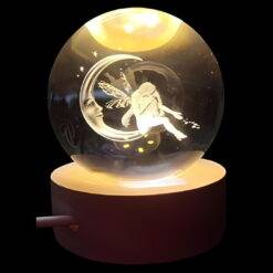 3D Crystal Night RGB Lamp Ball with Wooden Base Multi Designs - Angel Moon