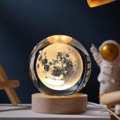 3D Crystal Night RGB Lamp Ball with Wooden Base Multi Designs - Moon
