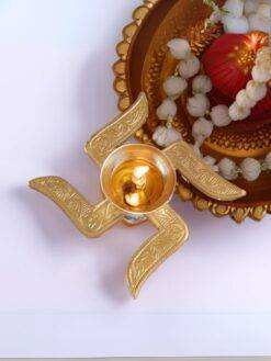 Swastik Diya with Velvet Gift Box for Client, Office Employees, Friends Home Decor - Spiritual Return Gift Set
