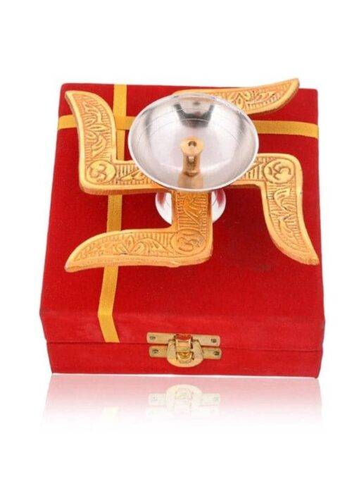 Diwali Corporate Gift - Swastik Diya with Velvet Gift Box for Client, Office Employees, Friends Home Decor - Spiritual Return Gift Set