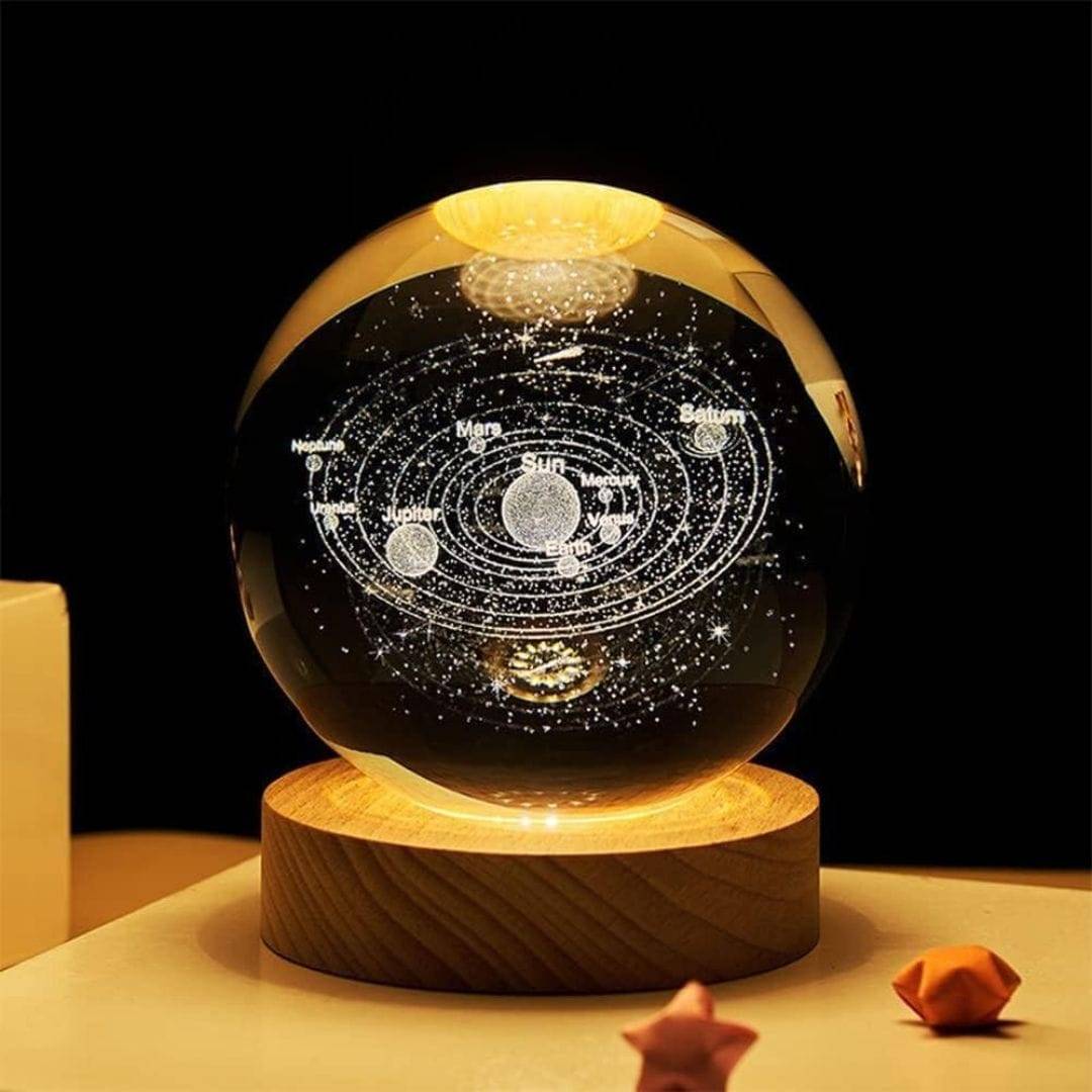 Solar System Crystal Ball Night Light, 3D Galaxy Crystal Ball Night Lamp, USB Powered Wooden Base Galaxy Glass Ball with Colorful LED Base - Image 4