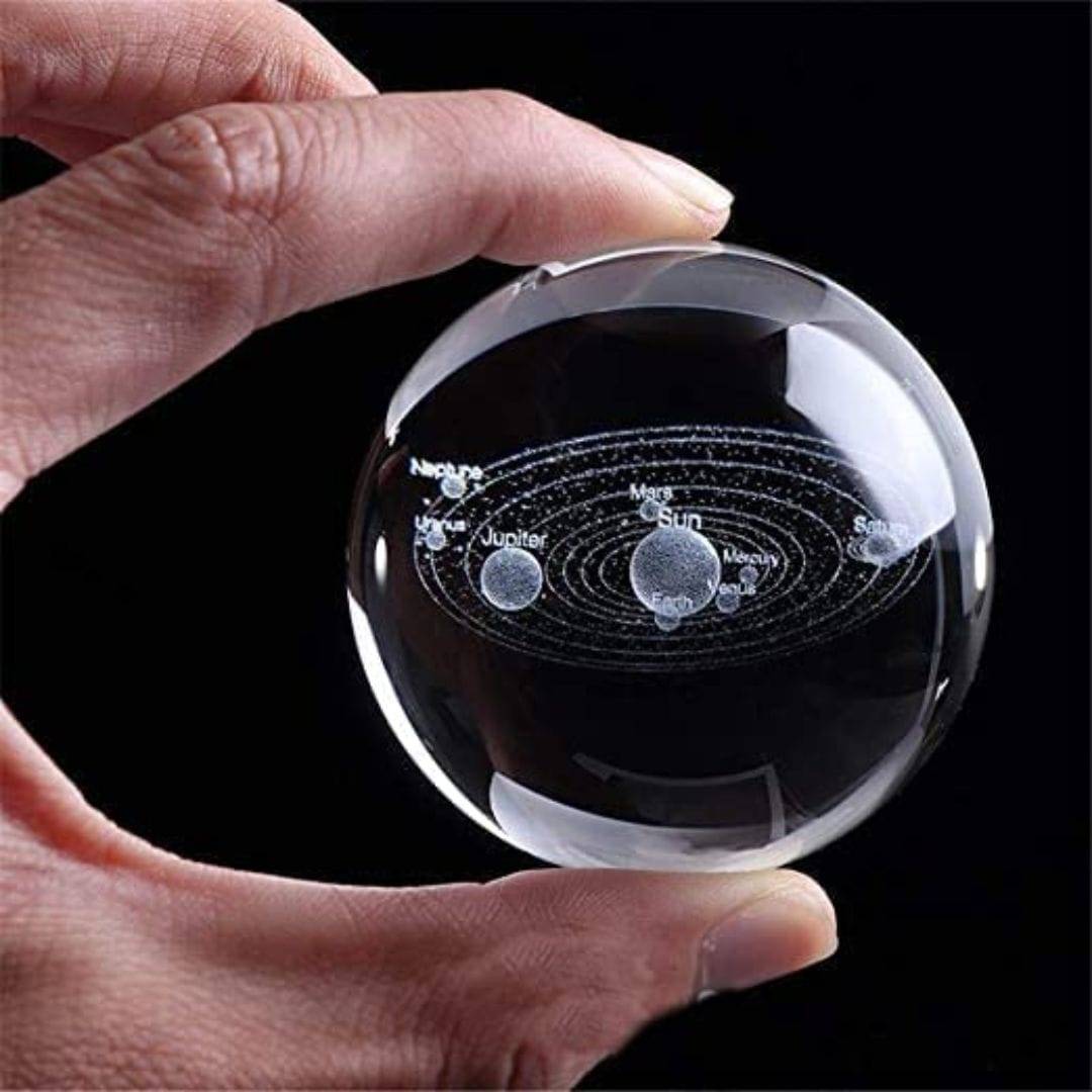 Solar System Crystal Ball Night Light, 3D Galaxy Crystal Ball Night Lamp, USB Powered Wooden Base Galaxy Glass Ball with Colorful LED Base - Image 5