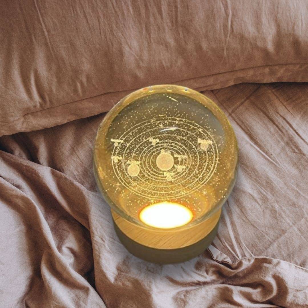 Solar System Crystal Ball Night Light, 3D Galaxy Crystal Ball Night Lamp, USB Powered Wooden Base Galaxy Glass Ball with Colorful LED Base - Image 6