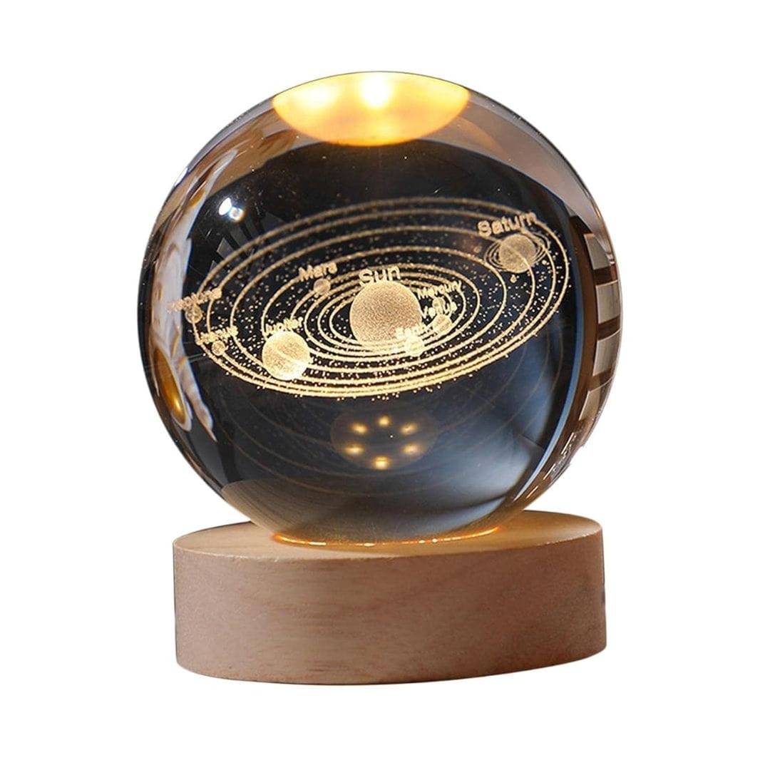 Solar System Crystal Ball Night Light, 3D Galaxy Crystal Ball Night Lamp, USB Powered Wooden Base Galaxy Glass Ball with Colorful LED Base - Image 3