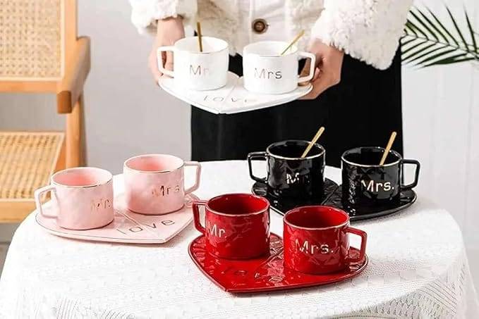 Mr & Mrs Couple Mugs with Heart Plate | 350ml | Gift for Anniversary, Valentine, Husband Wife - product image 3