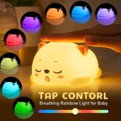 Night Lamp – Cat Lamp | 7-Color Changing Silicone Touch Lamp | USB Rechargeable LED Night Light for Kids Bedroom & Tabletop Use – Multicolor - Image 3