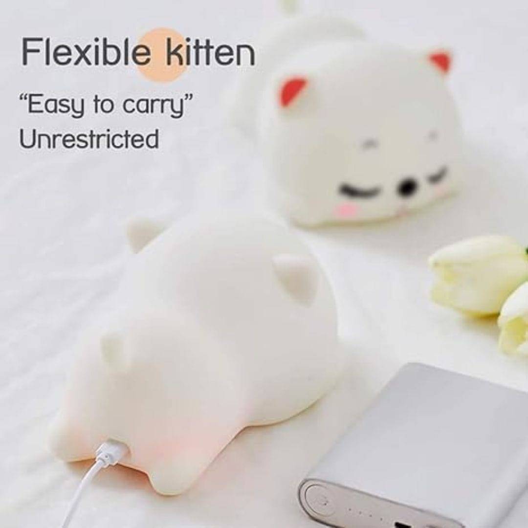 Cute Cat Lamp | 7-Color Changing Silicone Touch Lamp | USB Rechargeable LED Night Light for Kids Bedroom & Tabletop Use – Multicolor - Image 5
