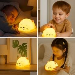 Night Lamp – Cat Lamp | 7-Color Changing Silicone Touch Lamp | USB Rechargeable LED Night Light for Kids Bedroom & Tabletop Use – Multicolor - Image 6