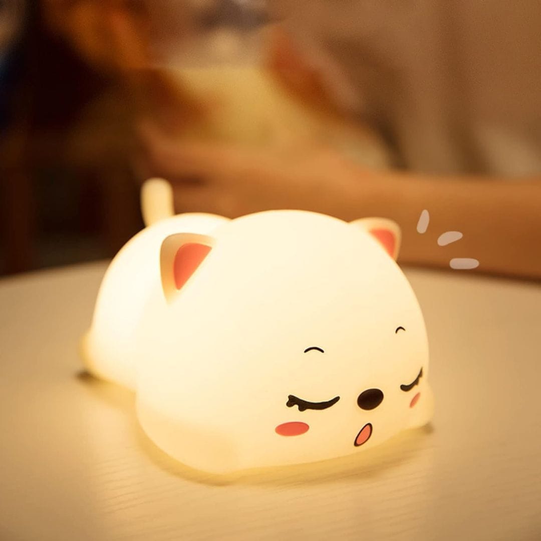 Night Lamp – Cat Lamp | 7-Color Changing Silicone Touch Lamp | USB Rechargeable LED Night Light for Kids Bedroom & Tabletop Use – Multicolor