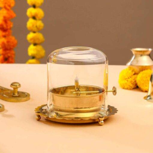 Navratri Akhand Diya-Brass Glass Akhand Jyoti Diya