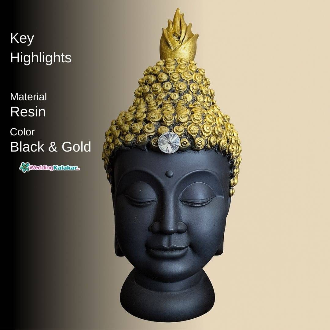 Meditate Black Buddha Head with Diamond – 30cm - Image 2