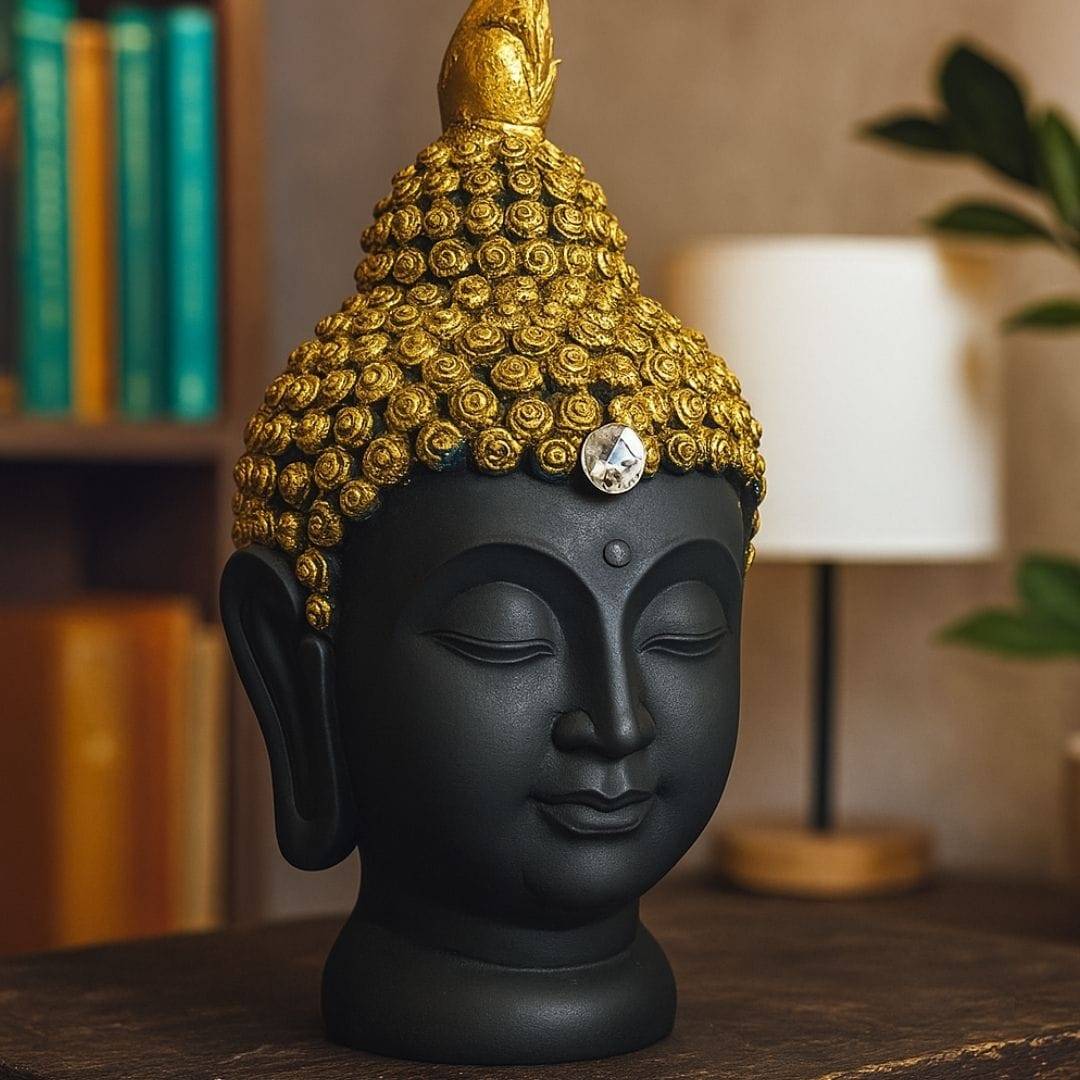 Meditate Black Buddha Head with Diamond – 30cm