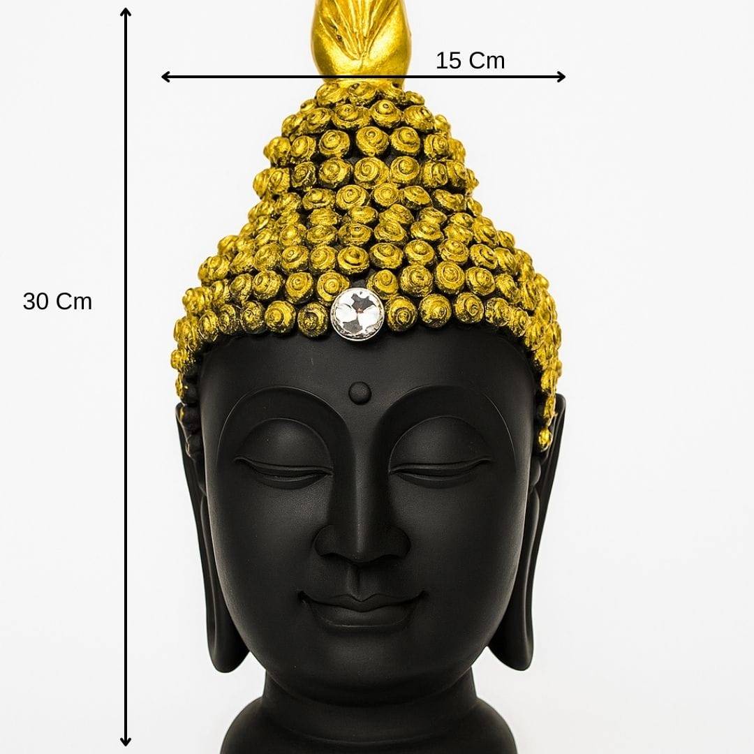 Meditate Black Buddha Head with Diamond – 30cm - Image 3