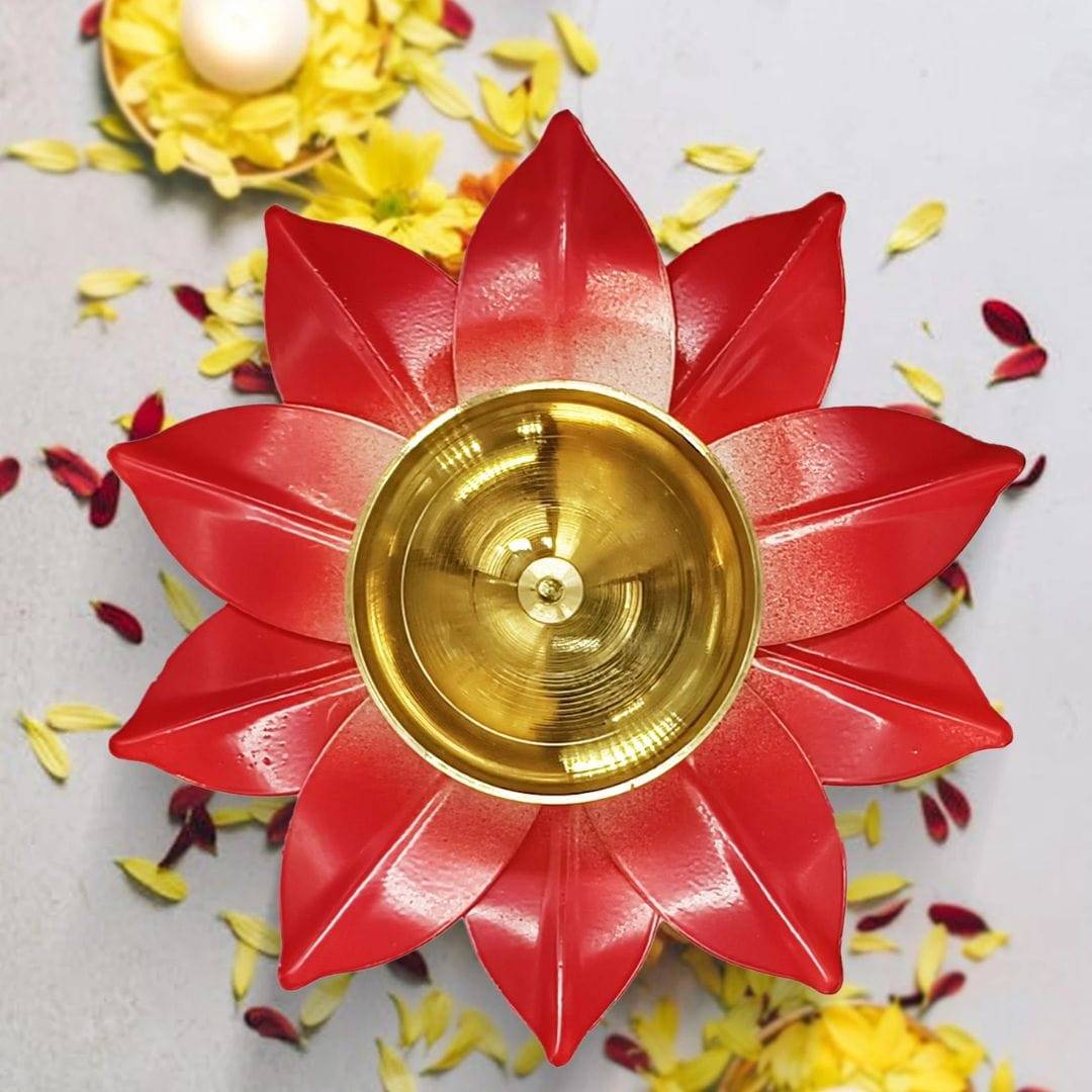 Brass Lotus Large Diya Flower Shape for Puja, Home, Diwali Decoration Brass Table Diya - Image 2