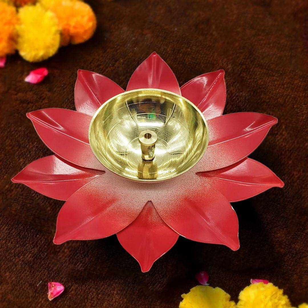 Brass Lotus Large Diya Flower Shape for Puja, Home, Diwali Decoration Brass Table Diya - Image 3