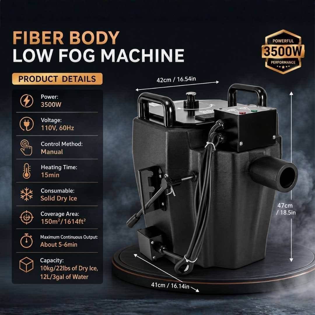 Fiber Body Low Fog Machine 3500W Professional Dry Ice Smoke Machine for Wedding Entry, Stage Effects, DJ Events, Indoor & Outdoor Use - Image 7