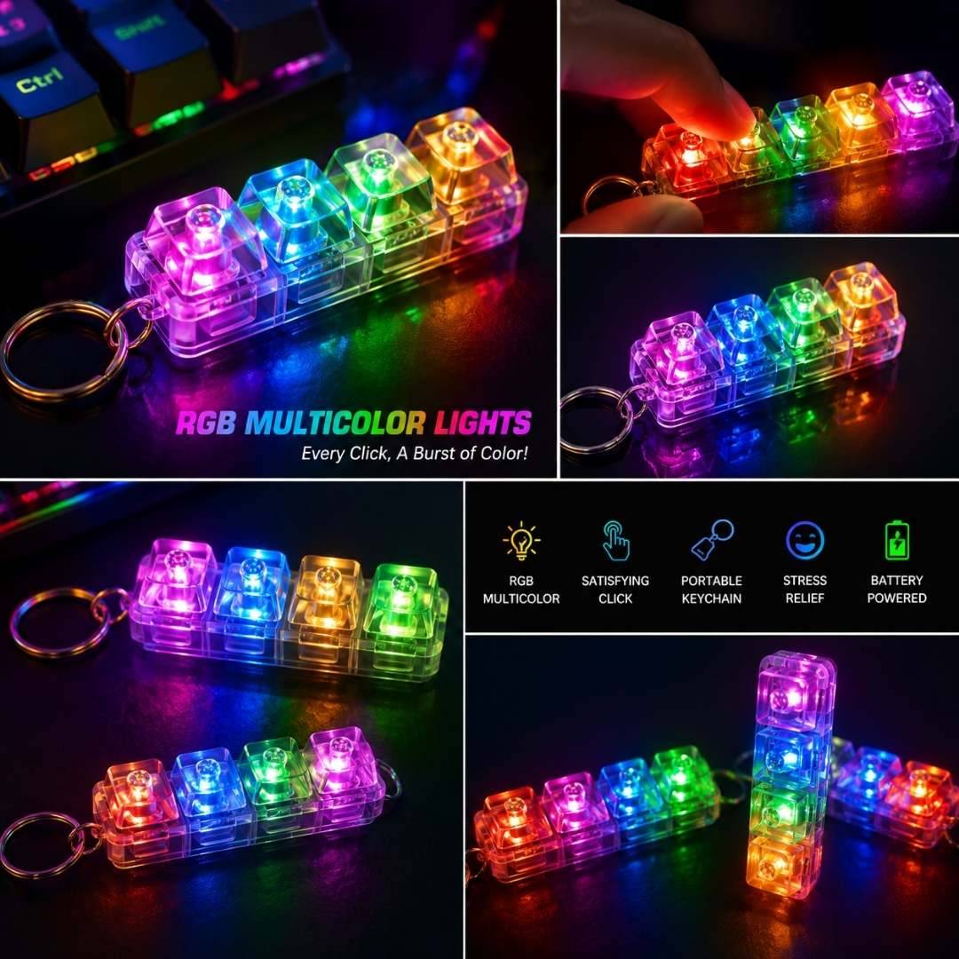 New Keyboard Keychain for Stress Relief, Keyboard Fidget Keychain Keyboards Decompression Button Finger Clicker Toys Sensory Fun Toys Button Stress Relief Fidgets Gifts to Relieve Stress for Adults - Image 4
