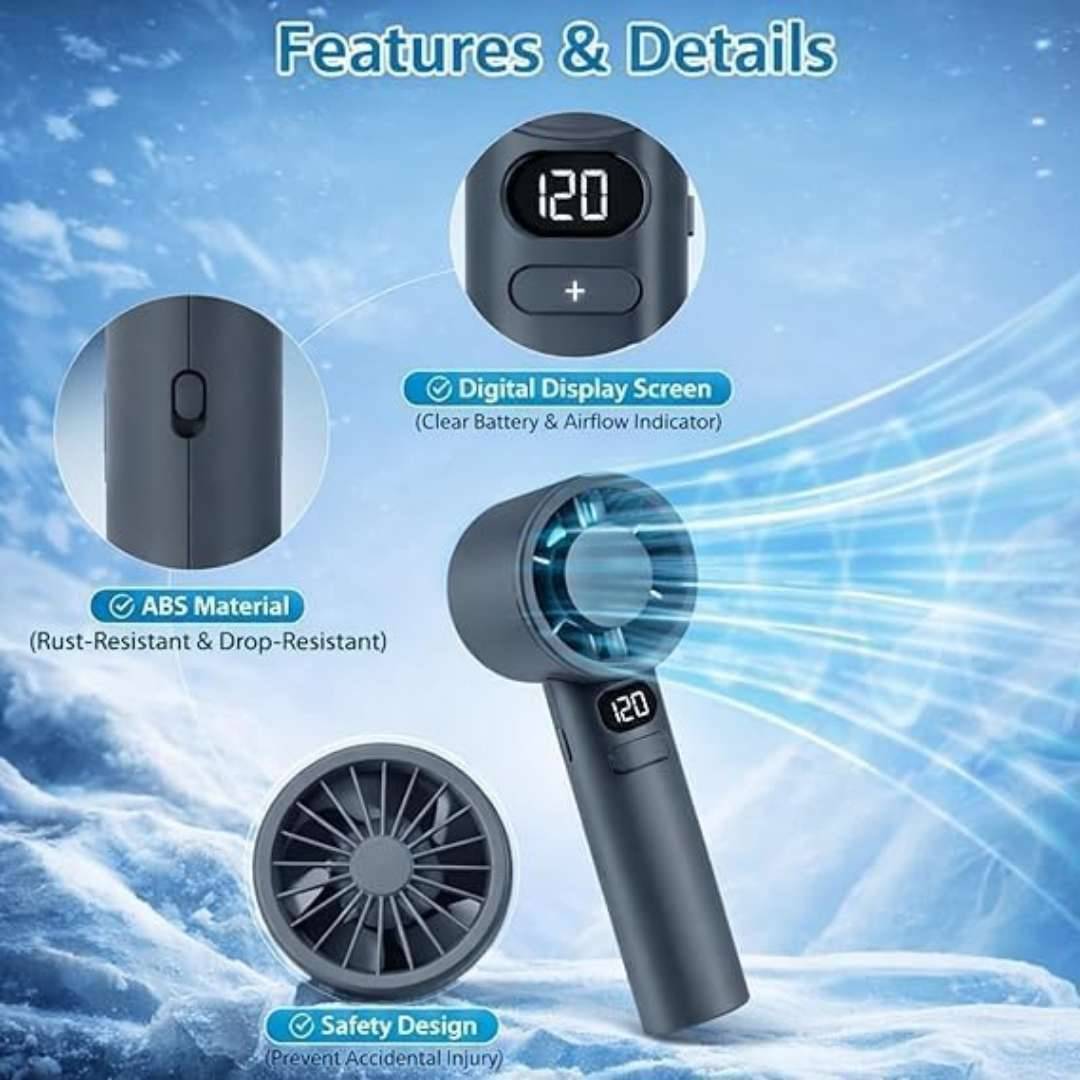 M11 Portable Rechargeable Handheld Fan with Digital Display – USB Mini Cooling Fan - Image 3