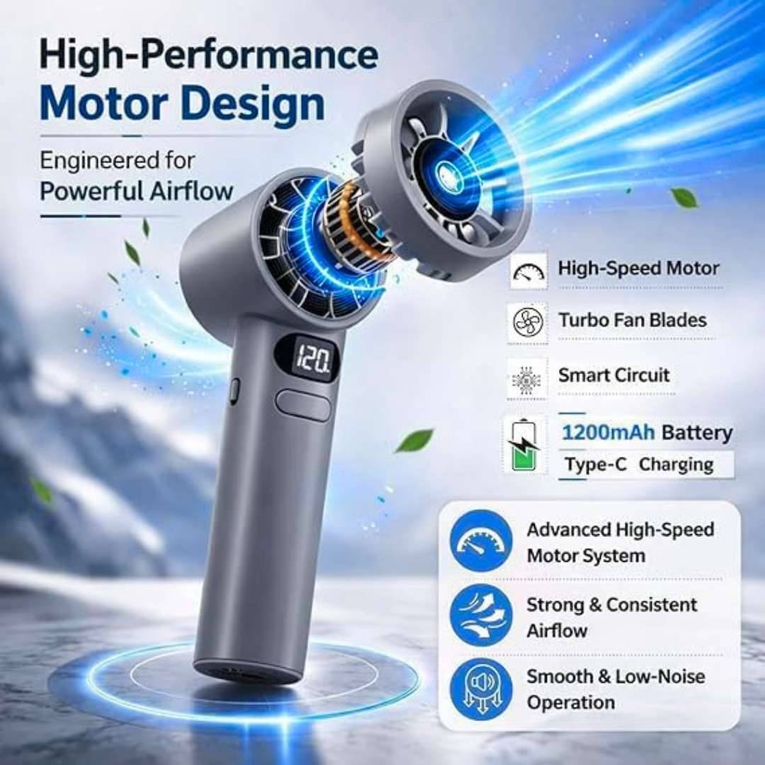 M11 Portable Rechargeable Handheld Fan with Digital Display – USB Mini Cooling Fan - Image 4
