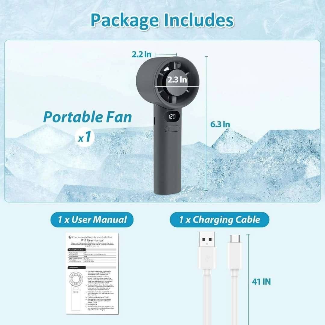 M11 Portable Rechargeable Handheld Fan with Digital Display – USB Mini Cooling Fan - Image 5