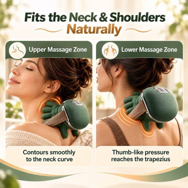 Neck and shoulder massager naturally fitting neck and trapezius area