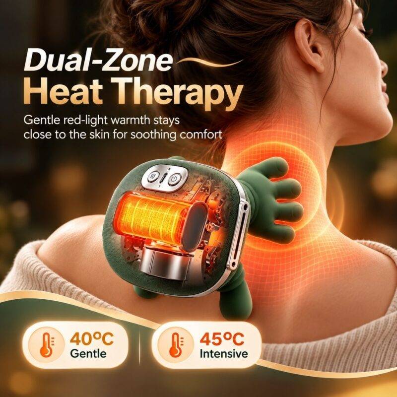 Neck and shoulder massager with soothing heat therapy function