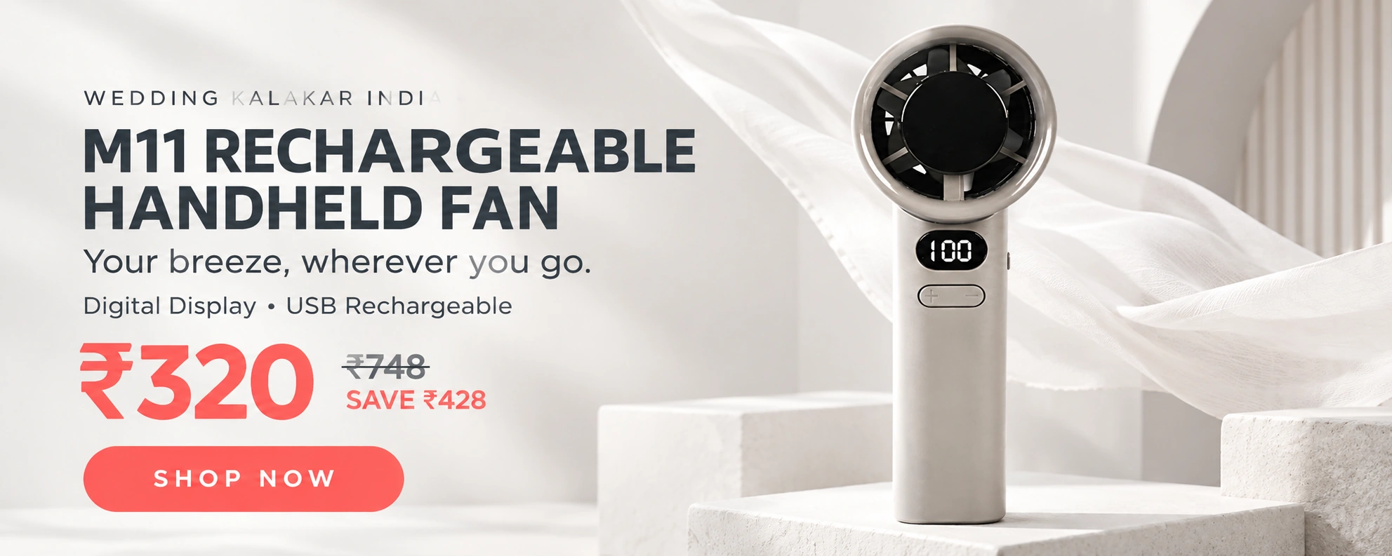 M11 Portable Rechargeable Handheld Fan with Digital Display – USB Mini Cooling Fan